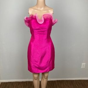 Betsey Johnson Barbie Hot Pink Strapless Ruffle Cocktail Dress Size 4 NWT